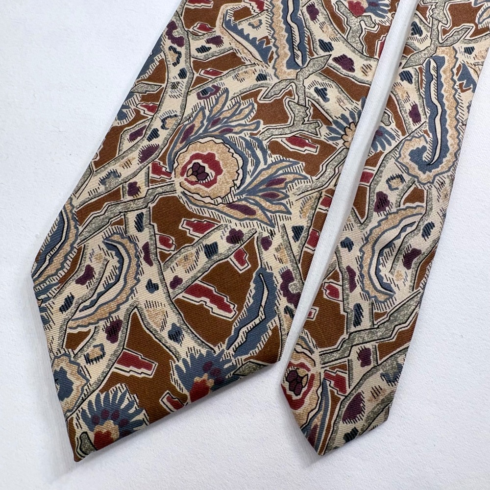 Christian Dior Monsieur Necktie Brown Abstract Floral Silk Woven Italy Men Tie